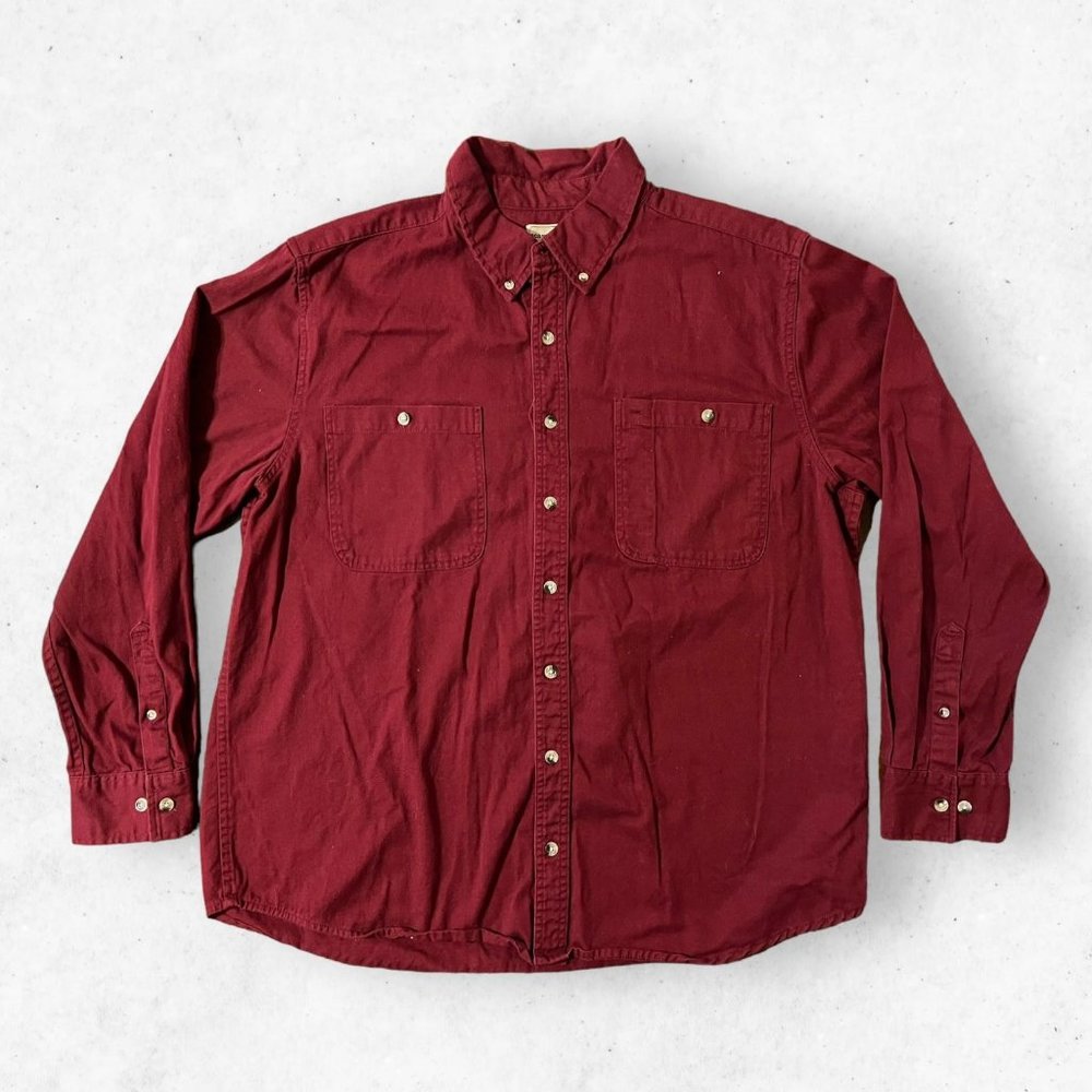 Scandia‎ Woods Vintage Red Denim Button Down Men's Size XLR RG Long Sleeves